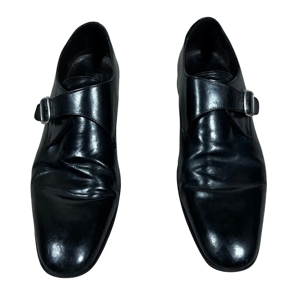 To Boot New York Adam Derrick Monk Strap Plain Toe Loafers Black Leather Size 12